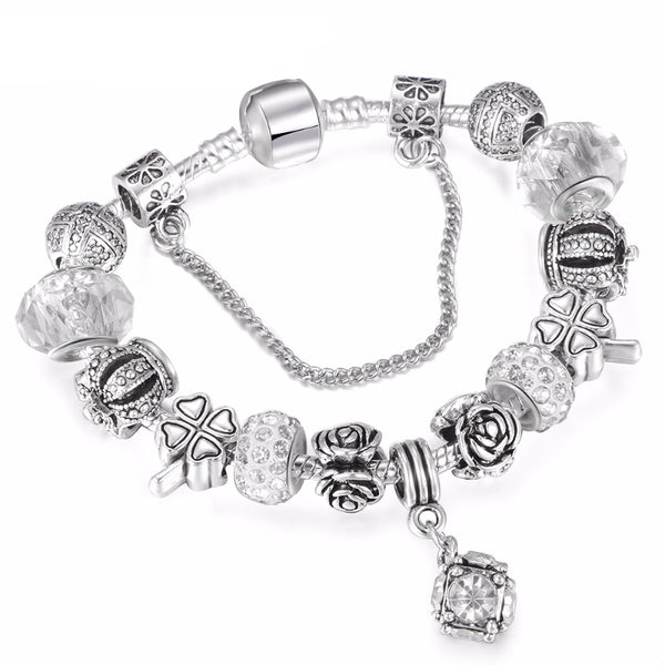 Vintage-Style Crystal Charm Bracelet