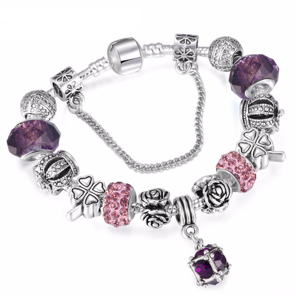 Vintage-Style Crystal Charm Bracelet