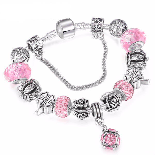Vintage-Style Crystal Charm Bracelet
