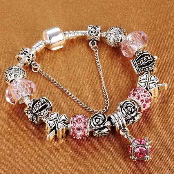 Vintage-Style Crystal Charm Bracelet
