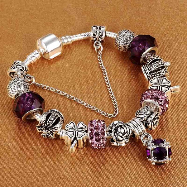 Vintage-Style Crystal Charm Bracelet